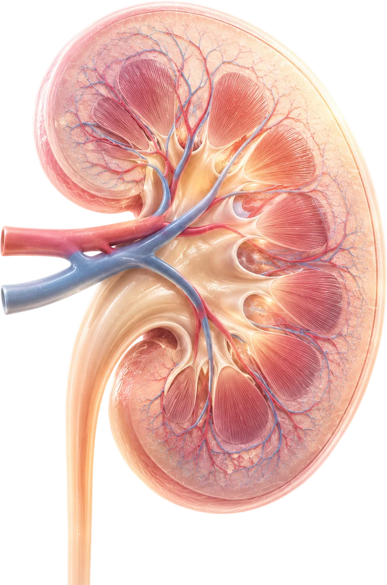 Dr. Clark, host of Senior Meal Lifestyle, beside an illustration of healthy kidneys surrounded by kidney-friendly foods.